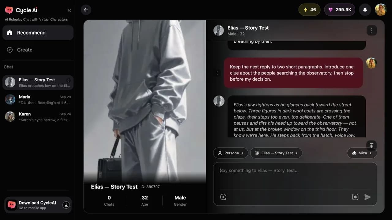 CycleAI roleplay test: Tell the Chatbot Exactly What You Want